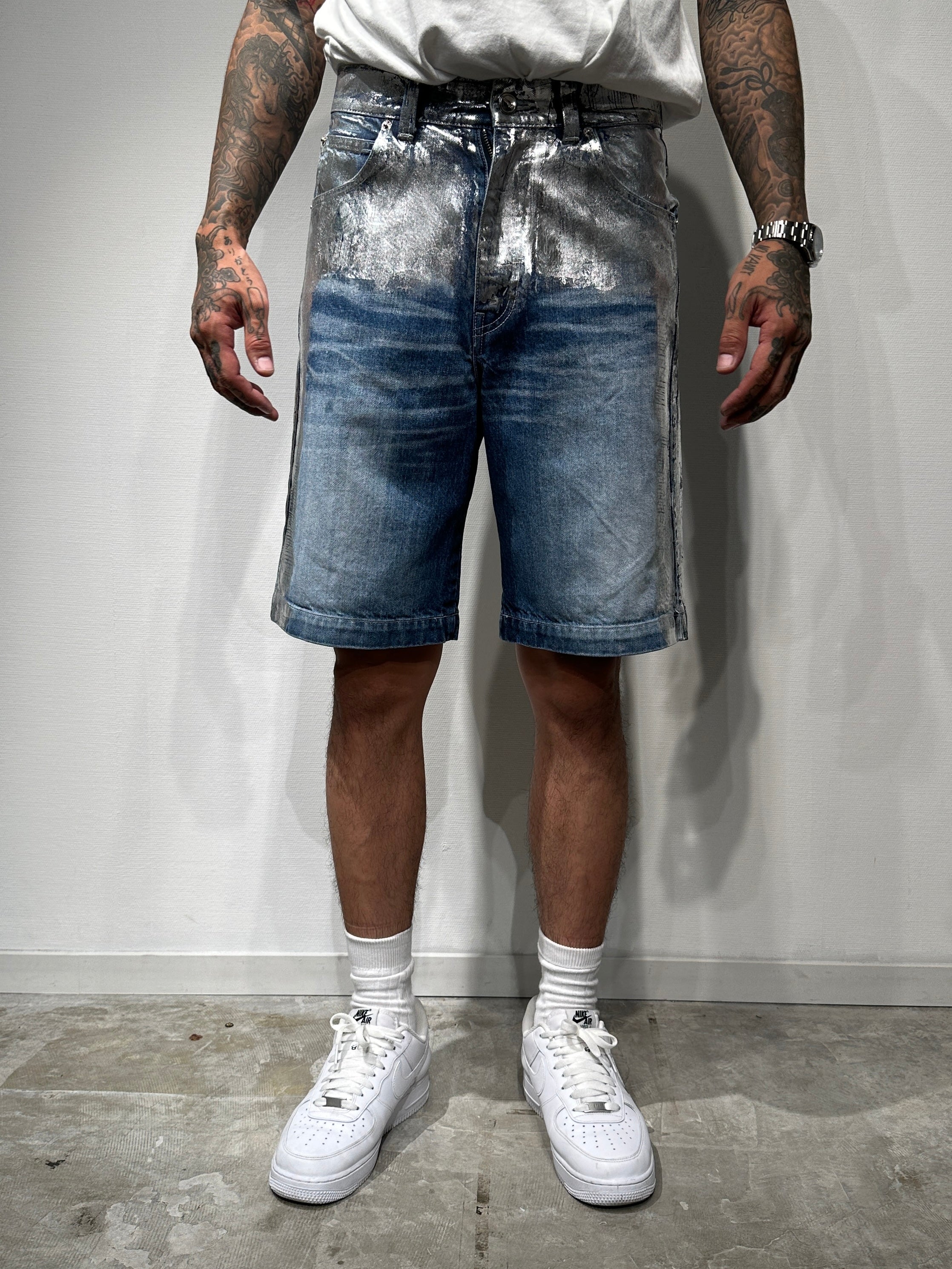 FOIL DENIM SHORTS