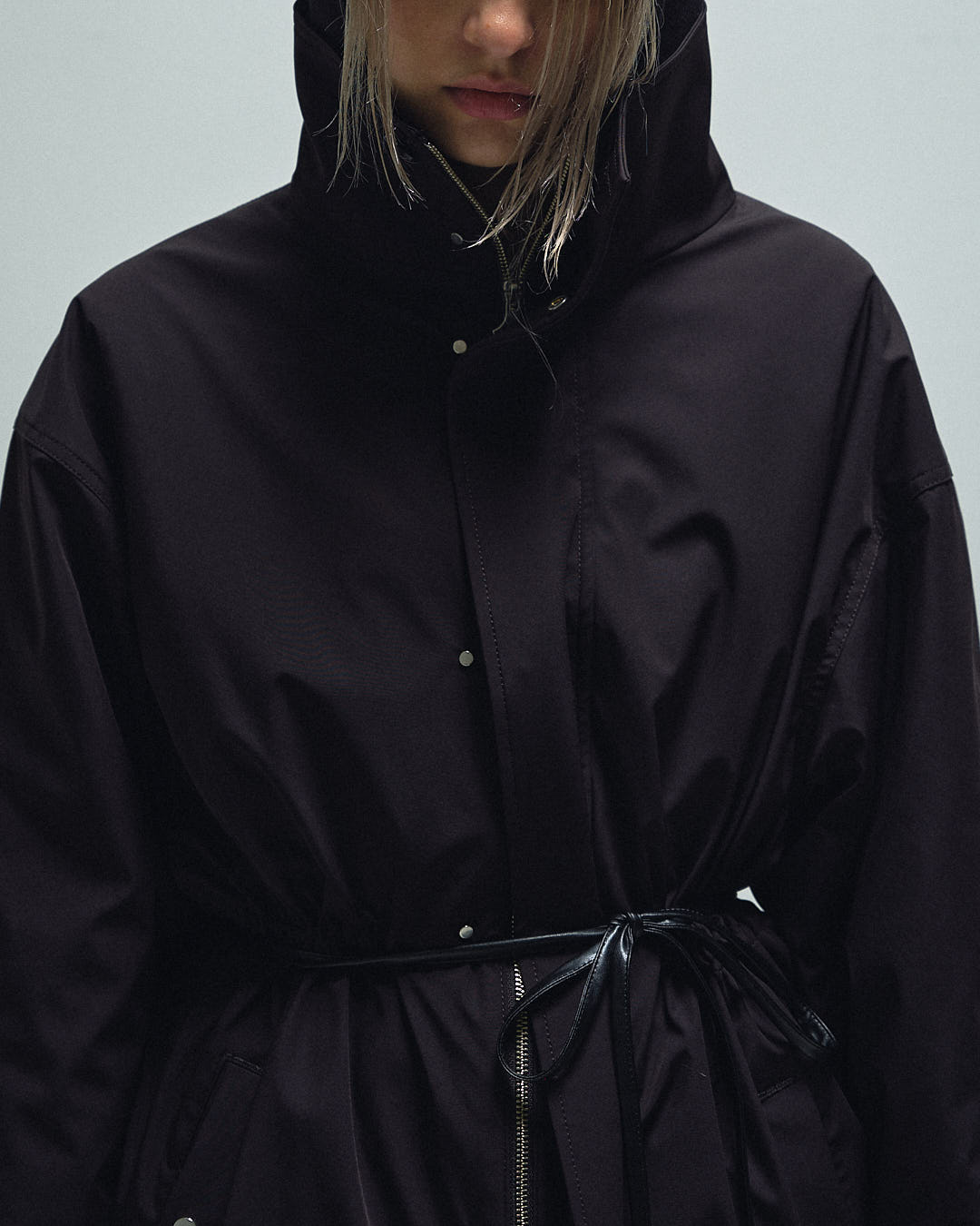 High-Neck Waisted Tech Coat
