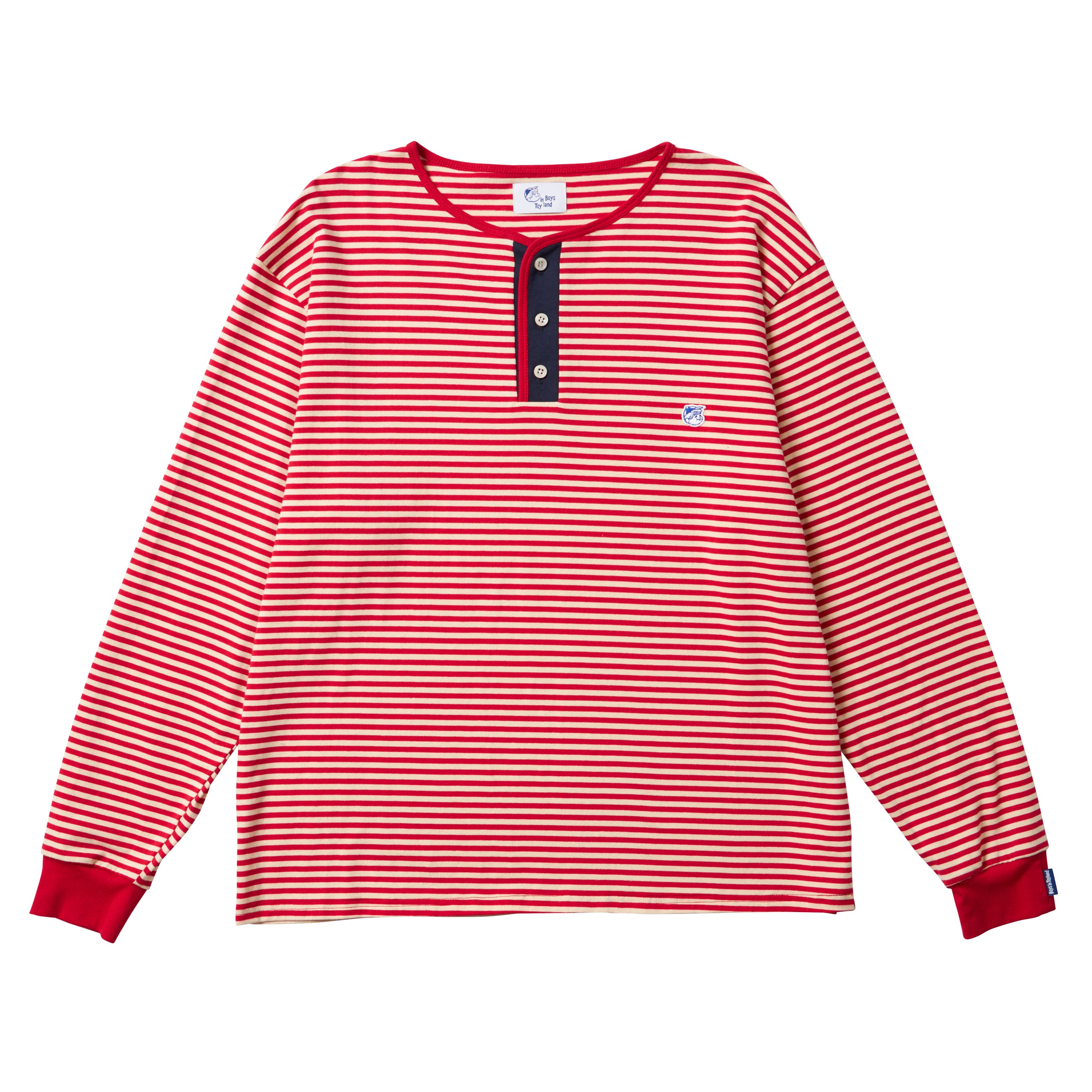 STRIPE HENLEY NECK LS TEE