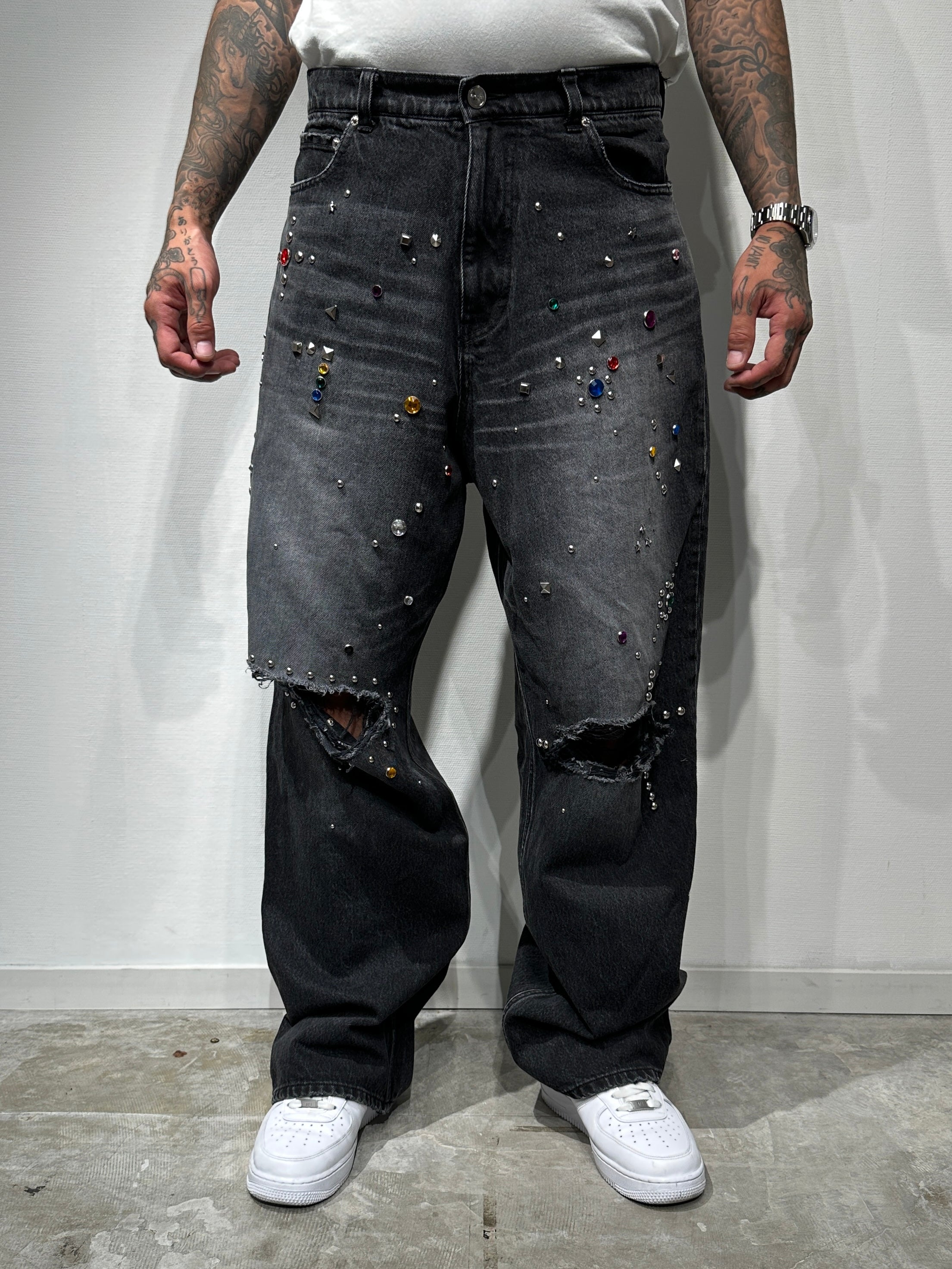 STUDS BUGGY DENIM PANTS